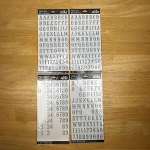 Sticko Alphabet Stickers Carnival Silver Glitter Letters Numbers Lot‎ 4 Sheets